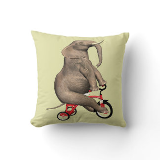 Cute Elephant Riding A Tricycle Throw Pillow