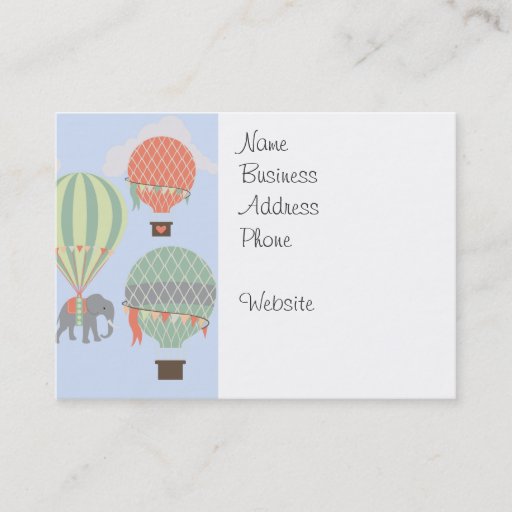 Customizable Cute Elephant Riding Hot Air Balloons Rising Business Card Templates