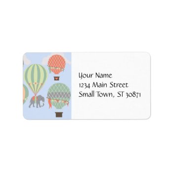 Cute Elephant Riding Hot Air Balloons Rising Label by PrettyPatternsGifts at Zazzle