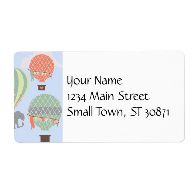 Cute Elephant Riding Hot Air Balloons Rising Label (Front)