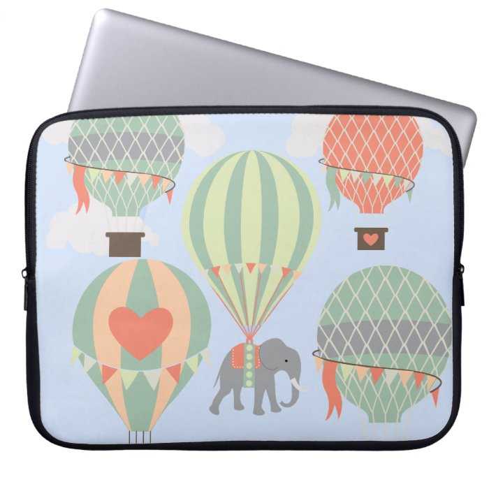 Cute Elephant Riding Hot Air Balloons Rising Laptop Computer Sleeve