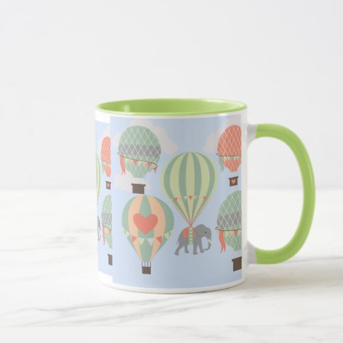 Cute Elephant Riding Hot Air Balloons Rising Mug