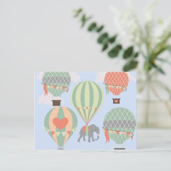 Cute Elephant Riding Hot Air Balloons Rising Postcard | Zazzle