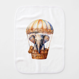 Cute Elephant Riding in a Hot Air Balloon Baby Burp Cloth