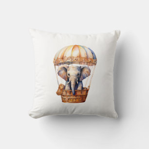 Cute Elephant Riding in a Hot Air Balloon Throw Pillow