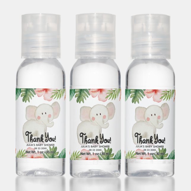 Cute Elephant Safari Animal Thank You Baby Shower Hand Sanitizer (Set)