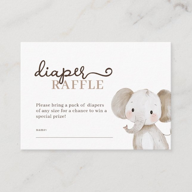 Cute Elephant Safari Diaper Raffle Baby Shower Enclosure Card (Front)