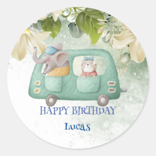 Cute Elephant Safari jungle Zoo Birthday party Classic Round Sticker