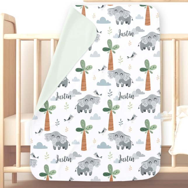 Cute Elephant Safari Wild Animal Custom Name Baby Blanket (Cute Elephant Safari Wild Animal Custom Name Baby Blanket)