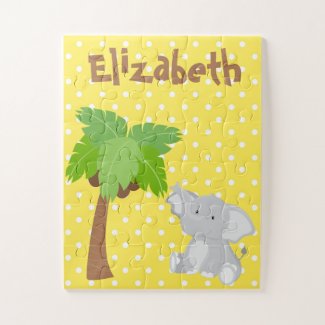 Cute Elephant Safari Yellow and White Polka Dot