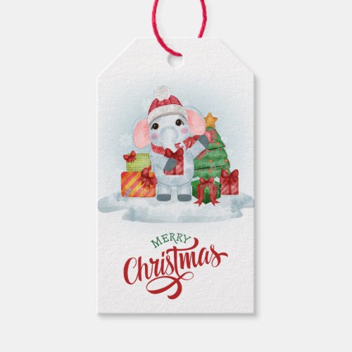 Cute Elephant Santa Hat Christmas Gift Tags