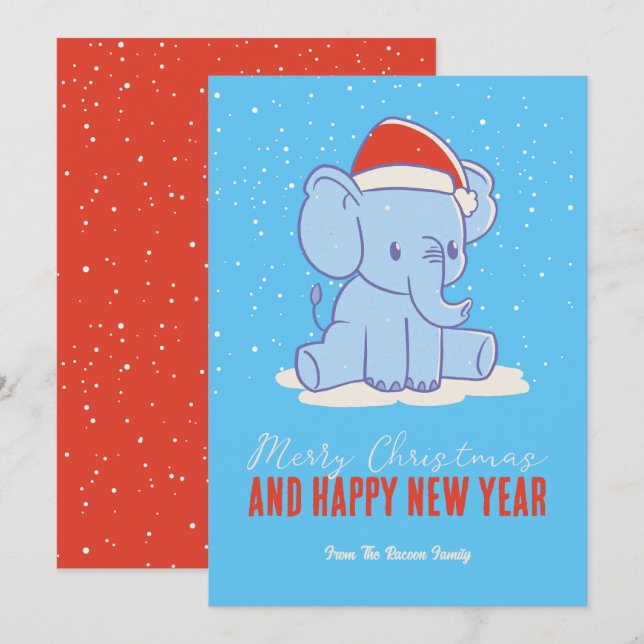 Cute Elephant Santa Winter Holiday Merry Christmas (Front/Back)