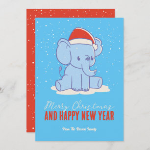 Cute Elephant Santa Winter Holiday Merry Christmas