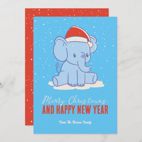 Cute Elephant Santa Winter Holiday Merry Christmas