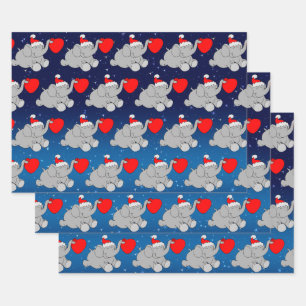 Cute Elephant Santa Wrapping Paper Sheets