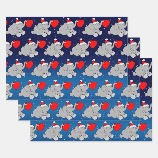 Cute Elephant Santa Wrapping Paper Sheets (Set)