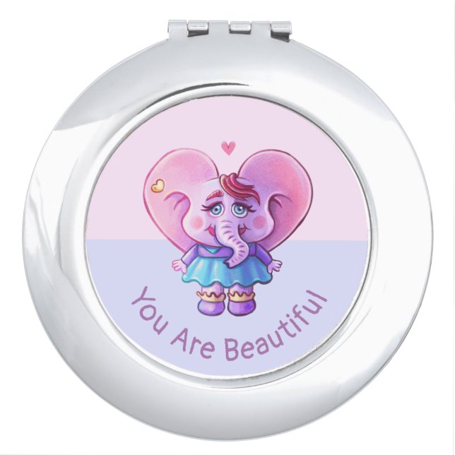Cute Elephant Saying You Are Beautiful Compact Mirror (Front)