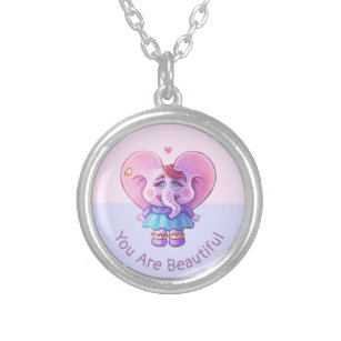 Cute Elephant Saying You Are Beautiful  Silver Plated Necklace