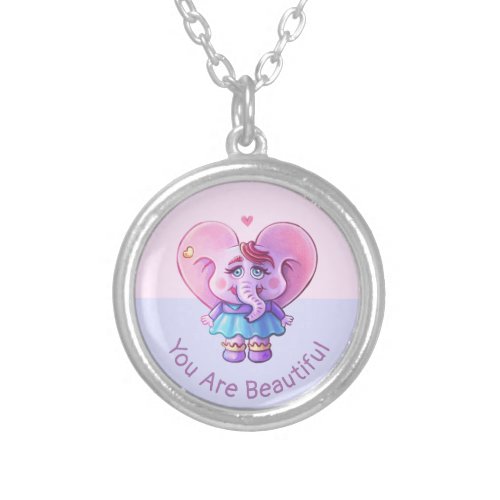 Cute Elephant Saying You Are Beautiful  Silver Plated Necklace