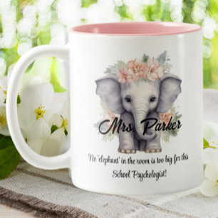 Cute Elephant School Psychologist Quote Therapy  Two-Tone Coffee Mug