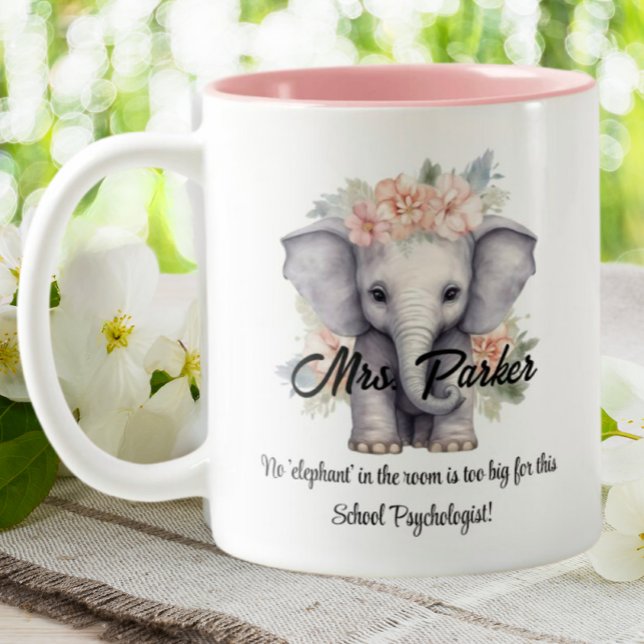 Cute Elephant School Psychologist Quote Therapy  Two-Tone Coffee Mug (Creator Uploaded)