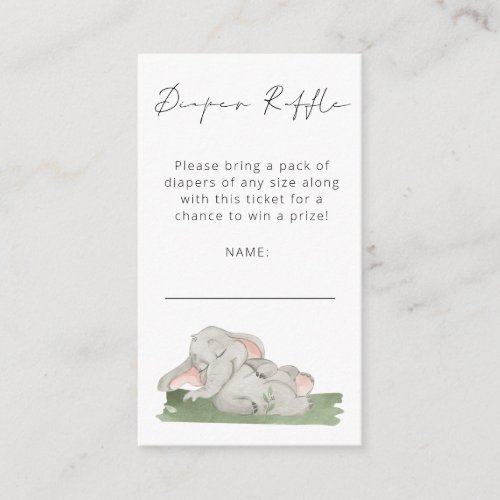 Cute Elephant Script Diaper Raffle Baby Shower Enc Enclosure Card