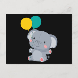 Cute elephant sitting and holding a balloon postcard