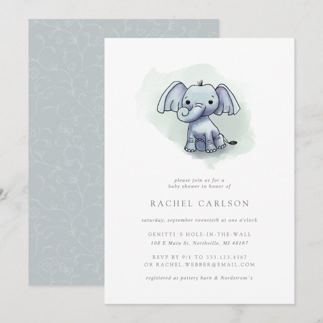cute elephant sitting baby shower invitation (Front/Back)