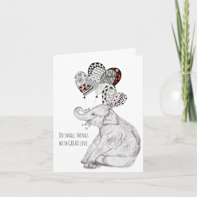 Cute Elephant Sketch with Balloons Greeting Card (Front)