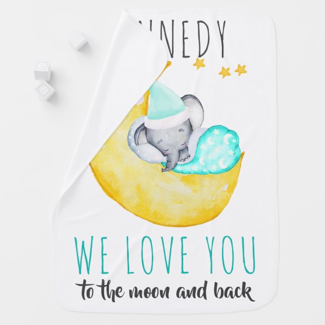 Cute Elephant Sleeping on the Moon Baby Blanket (In Situ)