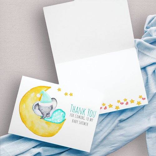 Cute Elephant Sleeping on the Moon Baby Shower Thank You Card