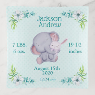 Cute Elephant Snuggling White Bunny Rabbit Trinket Tray