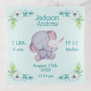 Cute Elephant Snuggling White Bunny Rabbit Trinket Trinket Tray