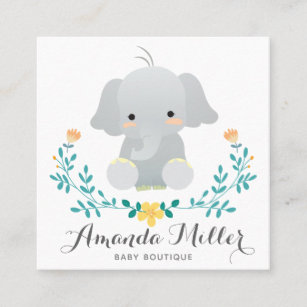 Cute elephant squared for baby business square business card