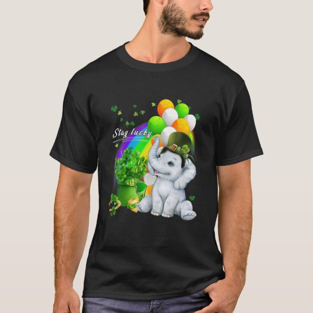 Cute Elephant St Patricks Day Stay Lucky Shamrock T-Shirt (Front)