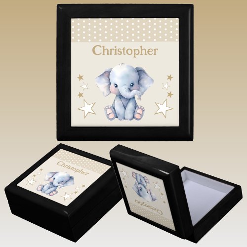 Cute elephant stars add name brown keepsake gift box