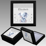 Cute elephant stars add name grey keepsake gift box<br><div class="desc">Keepsake Gift Box for children.
Personalize with a name.
Featuring a cute elephant,  polka dots and stars with the colors grey and white.</div>