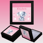 Cute elephant stars add name pink keepsake gift box<br><div class="desc">Keepsake Gift Box for children.
Personalize with a name.
Featuring a cute elephant,  polka dots and stars with the colors pink and white.</div>