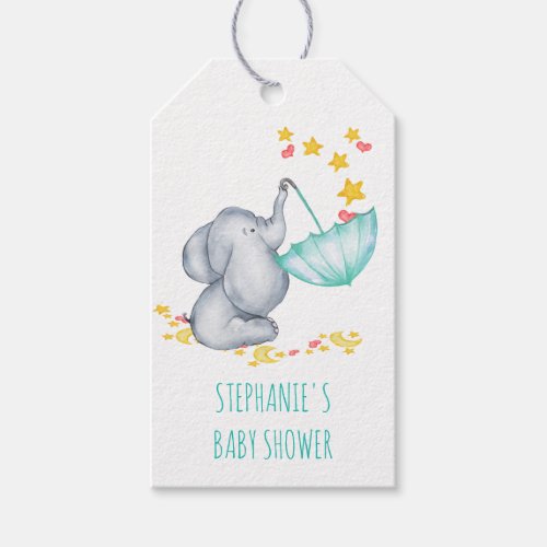Cute Elephant Stars and Hearts Baby Shower Favor Gift Tags