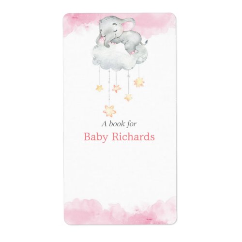 Cute elephant stars baby shower book tag stickers