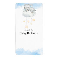 Cute elephant stars baby shower book tag stickers