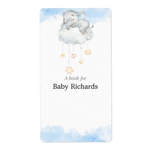 Cute elephant stars baby shower book tag stickers