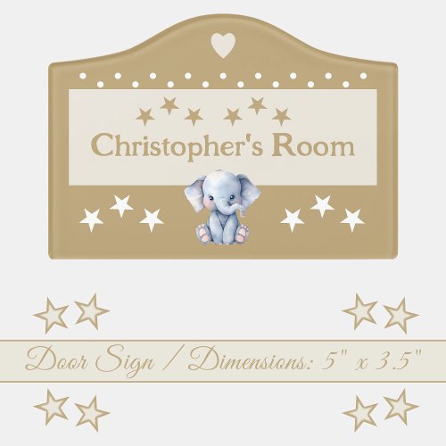 Cute elephant stars babys room add name brown door sign