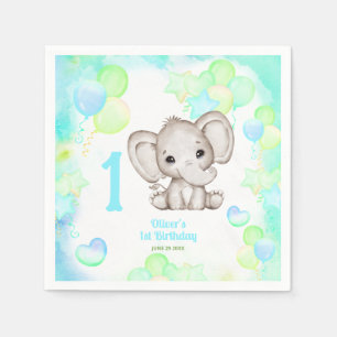 Cute Elephant Summer Colorful Boy 1stBirthday Napkins