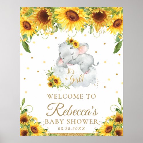 Cute Elephant Sunflower Baby Shower Welcome Sign