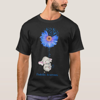 Cute Elephant Sunflower Faith Diabetes Awareness T-Shirt