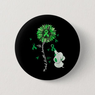 Cute Elephant Sunflower Mental Health Awareness Button