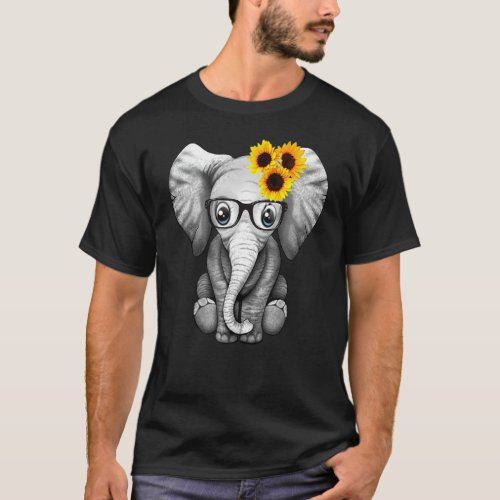 Cute Elephant Sunflower T_Shirt