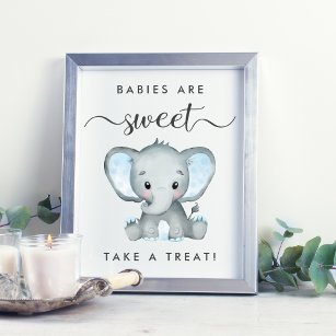 Cute Elephant Take a Treat Baby Boy Shower Poster