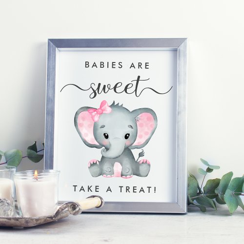 Cute Elephant Take a Treat Baby Girl Shower Poster
